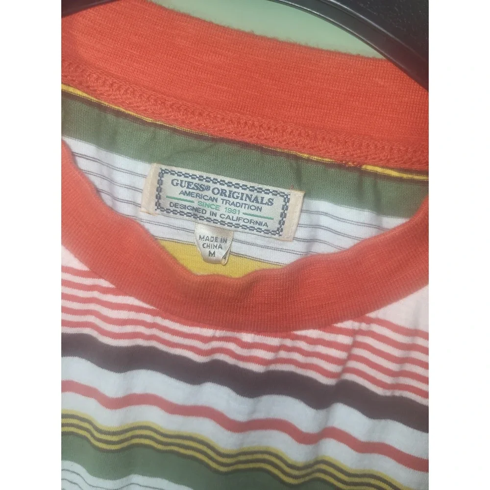Guess Originals Striped T-Shirt Mens Medium Multi-Color Excellent Embroidered - Picture 1 of 3